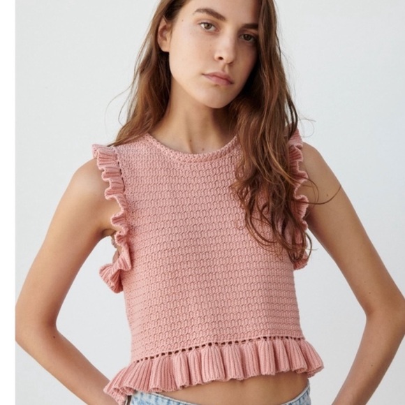 Zara Pink Ruffled Knit Top - Picture 2 of 5